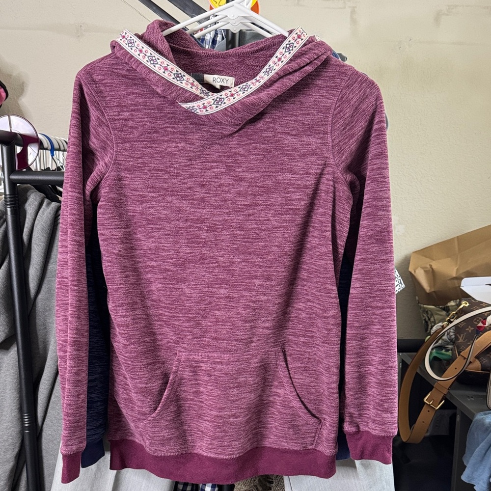 Roxy Women's Maroon Hoodie with Patterned Trim